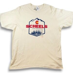 Scheels Colorado Graphic T-Shirt Mens XL Cream Cotton Short Sleeve Mountain Tee‎